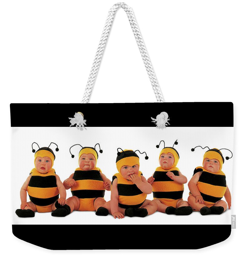 Bee Weekender Tote Bag featuring the photograph 5 Little Bumblebees by Anne Geddes
