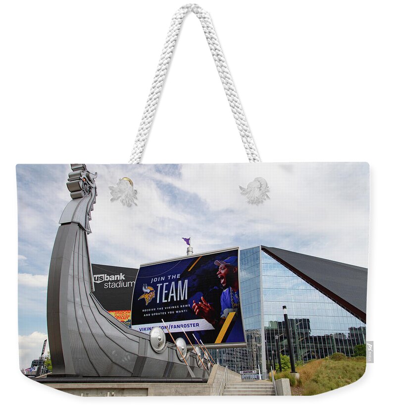 Eldon Mcgraw Media Weekender Tote Bag featuring the photograph Minnesota Vikings US Bank Stadium in Minneapolis Minnesota #5 by Eldon McGraw
