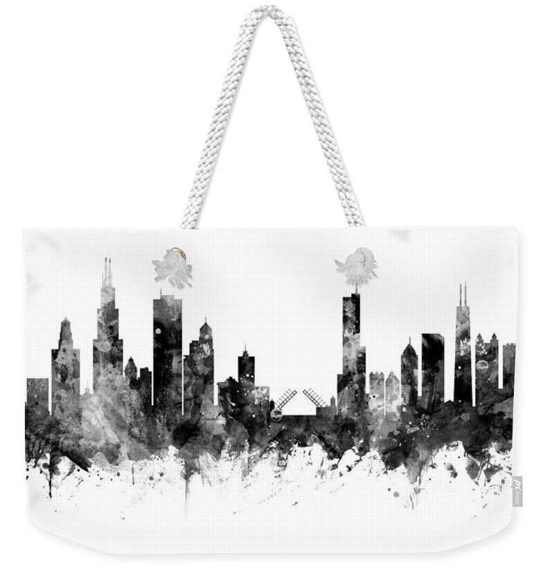 Chicago Weekender Tote Bag featuring the digital art Chicago Illinois Skyline #52 by Michael Tompsett