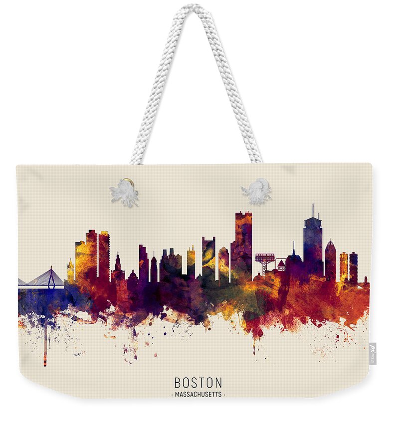 Boston Weekender Tote Bag featuring the digital art Boston Massachusetts Skyline #55 by Michael Tompsett
