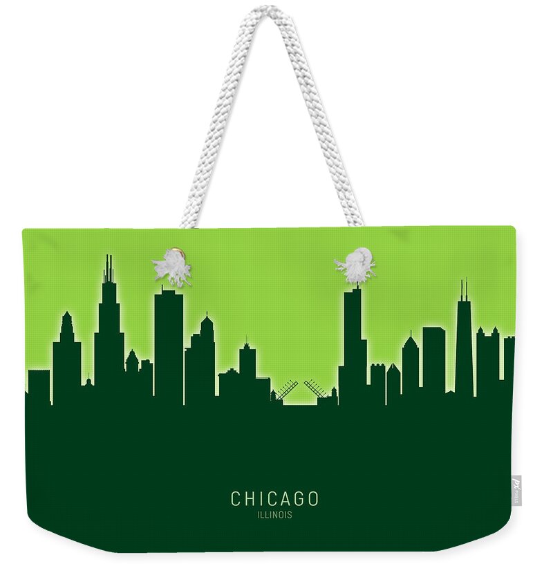 Chicago Weekender Tote Bag featuring the digital art Chicago Illinois Skyline #58 by Michael Tompsett