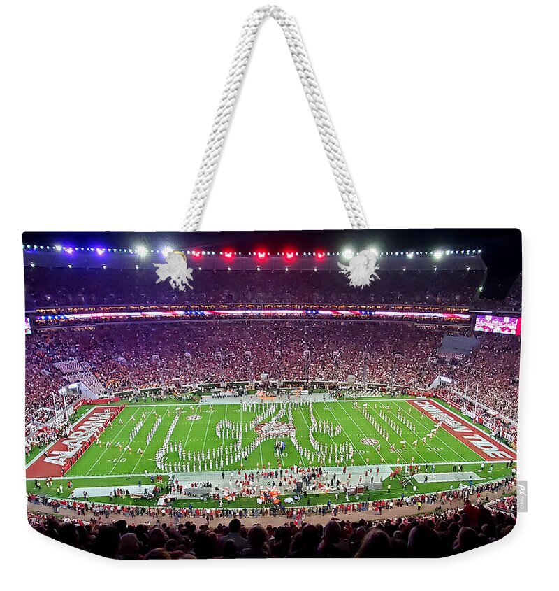 Gameday Weekender Tote Bag featuring the photograph Night Panorama Bryant-Denny Stadium by Kenny Glover