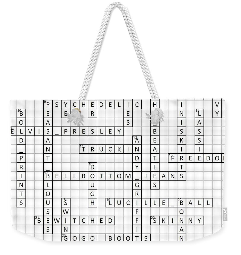 Black Weekender Tote Bag featuring the digital art 60's Word Game by Designs By L