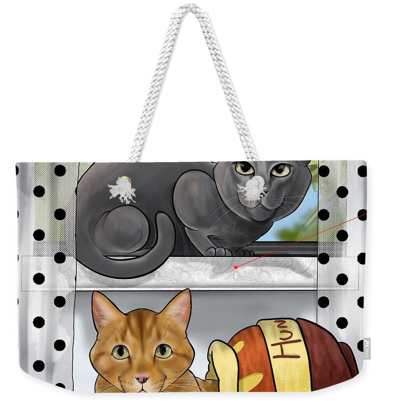 6437 Weekender Tote Bag featuring the drawing 6437 Wallace ROXY and DIESEL by Canine Caricatures By John LaFree