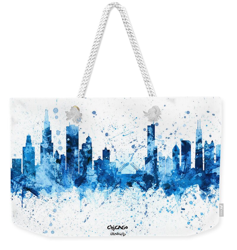 Chicago Weekender Tote Bag featuring the digital art Chicago Illinois Skyline #67 by Michael Tompsett