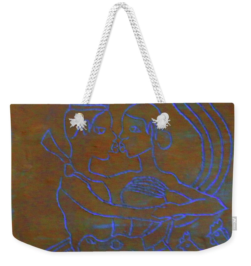 Jesus Weekender Tote Bag featuring the ceramic art Kintu and Nambi Journey To Earth #7 by Gloria Ssali