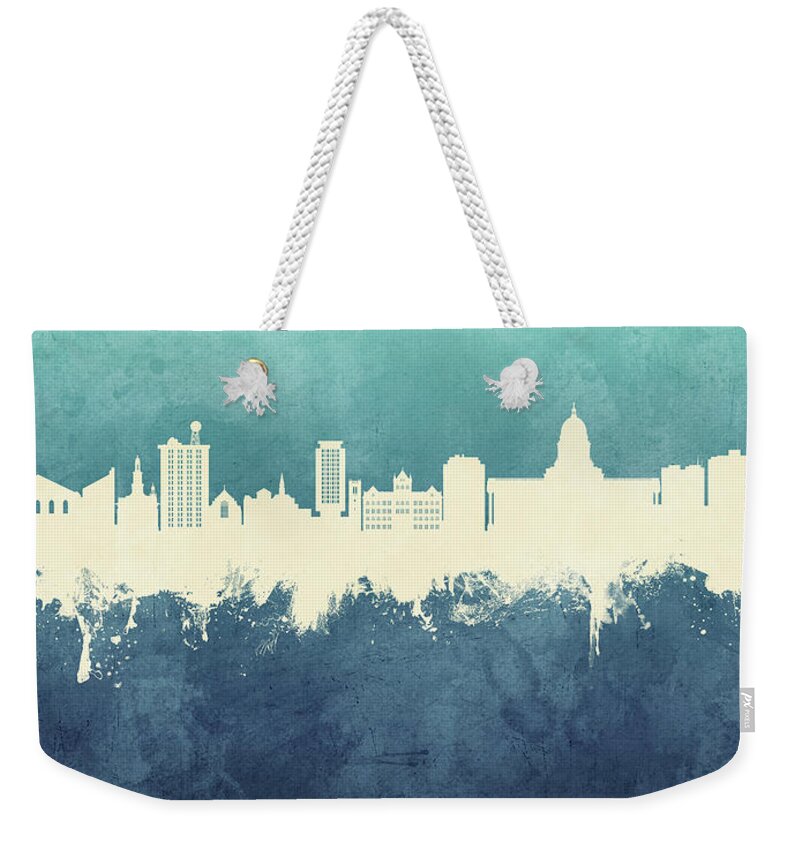 Madison Weekender Tote Bag featuring the digital art Madison Wisconsin Skyline by Michael Tompsett