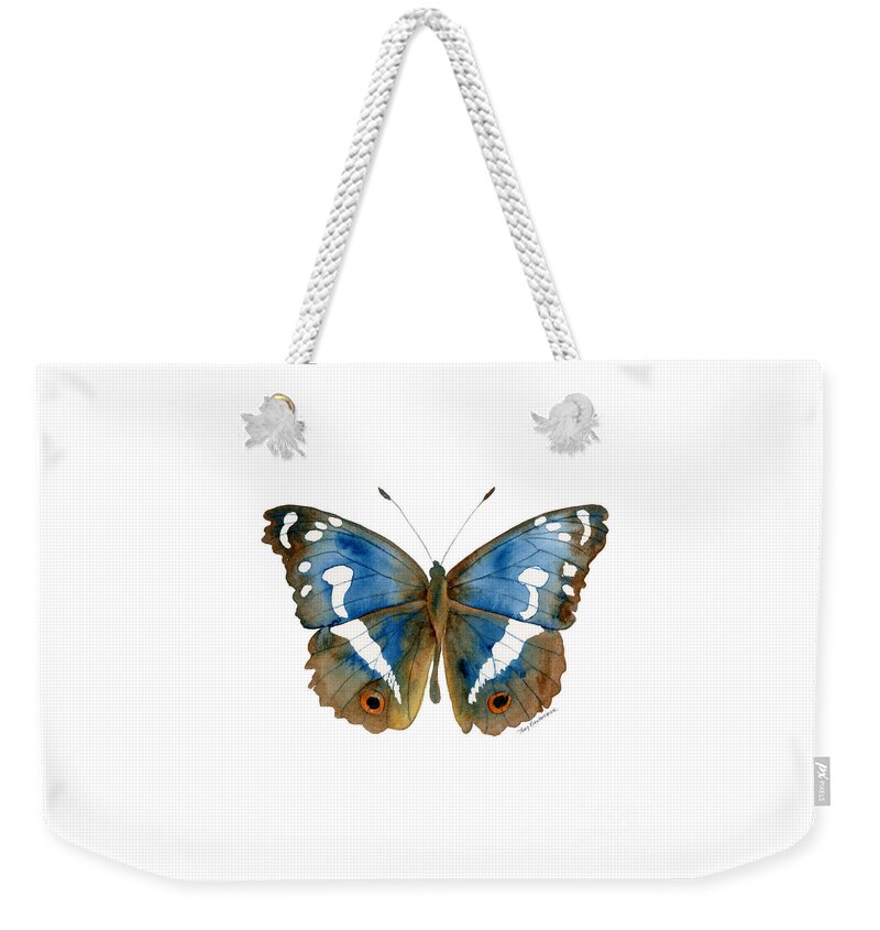 Apatura Iris Weekender Tote Bag featuring the painting 78 Apatura Iris Butterfly by Amy Kirkpatrick