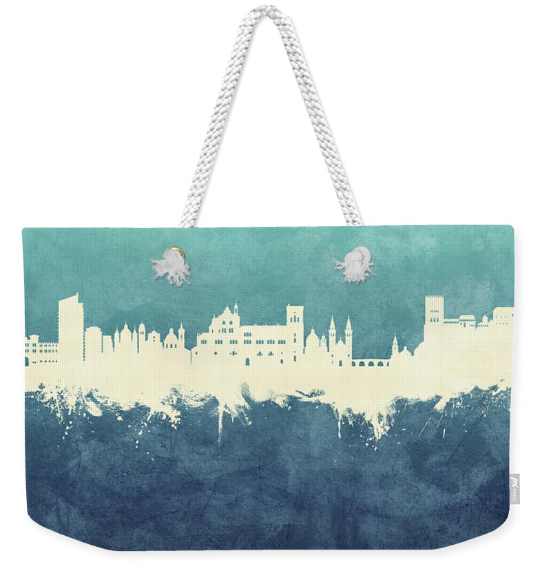 Granada Weekender Tote Bag featuring the digital art Granada Spain Skyline #8 by Michael Tompsett