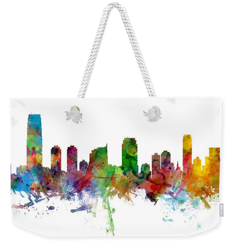 Jersey City Weekender Tote Bag featuring the digital art Jersey City New Jersey Skyline by Michael Tompsett