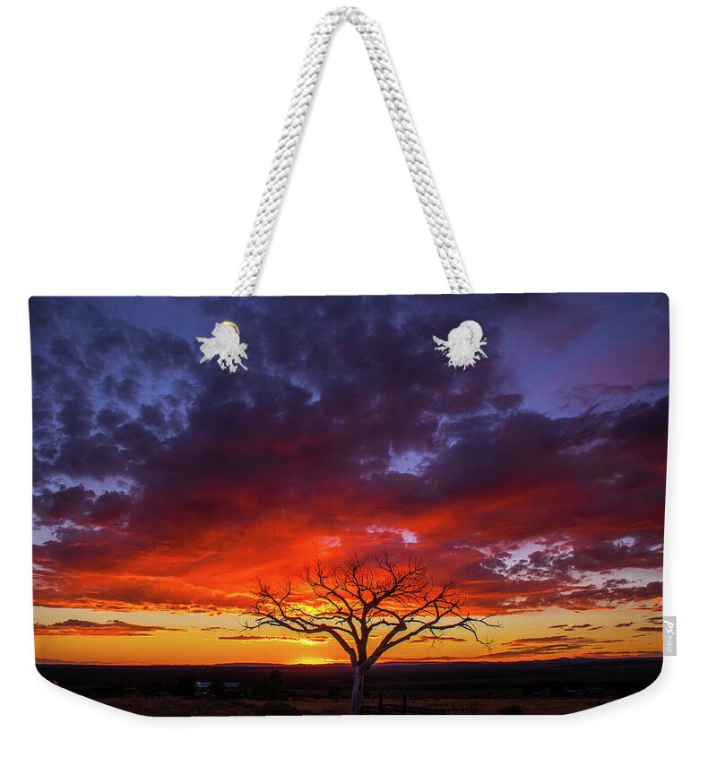 Taos Weekender Tote Bag featuring the photograph Taos Welcome Tree #8 by Elijah Rael