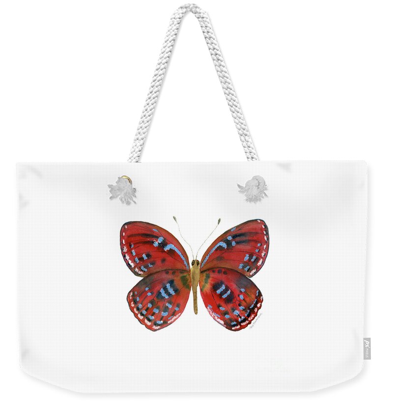 Red Butterfly Weekender Tote Bag featuring the painting 81 Paralaxita Butterfly by Amy Kirkpatrick