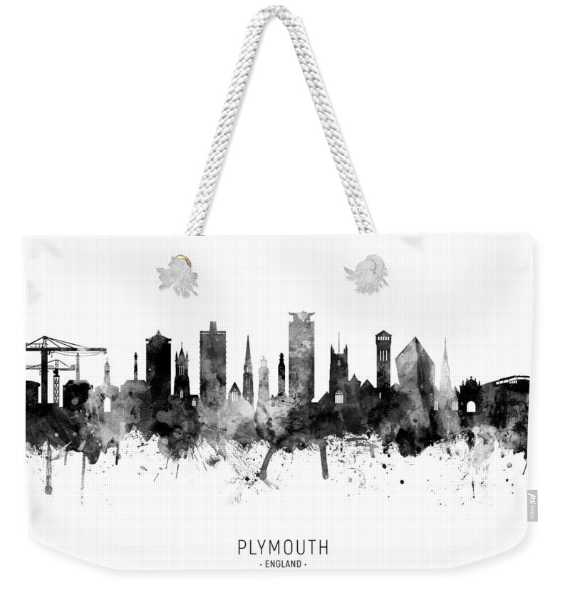 Plymouth Weekender Tote Bag featuring the digital art Plymouth England Skyline #9 by Michael Tompsett