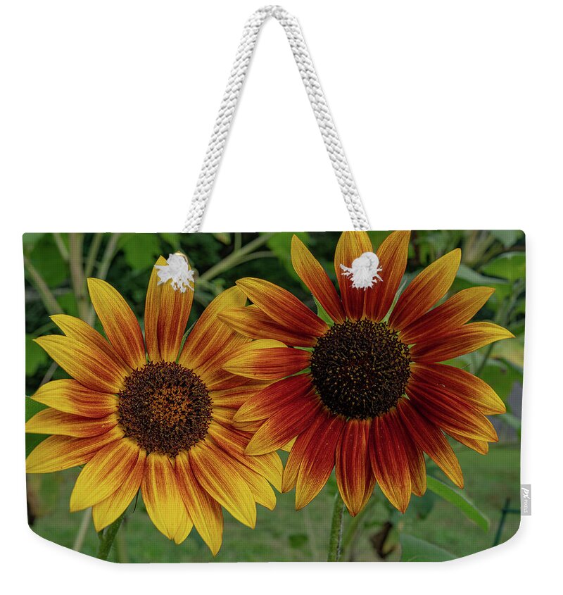 Sunflower Weekender Tote Bag featuring the photograph A Beautiful Couple by Linda Howes