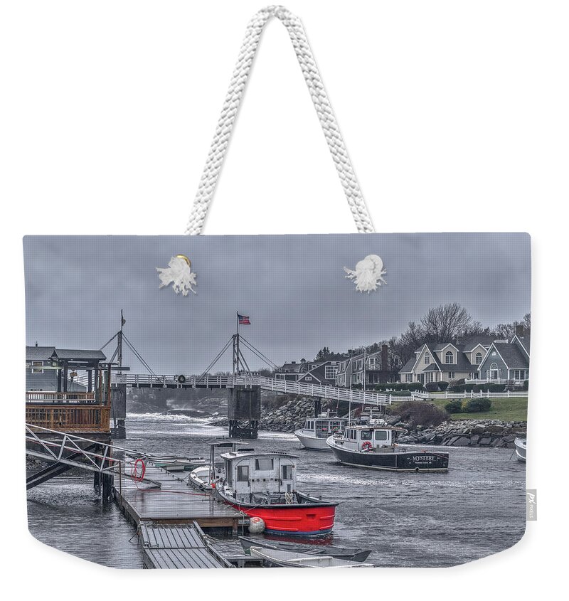 Perkins Cove Weekender Tote Bag featuring the photograph A Bitterly Cold Morning by Penny Polakoff