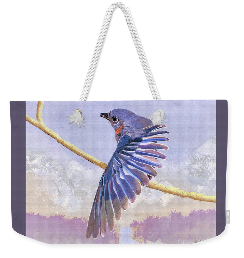 Bird Weekender Tote Bag featuring the digital art A Bluebird In The Shenandoah Valley by Lois Bryan