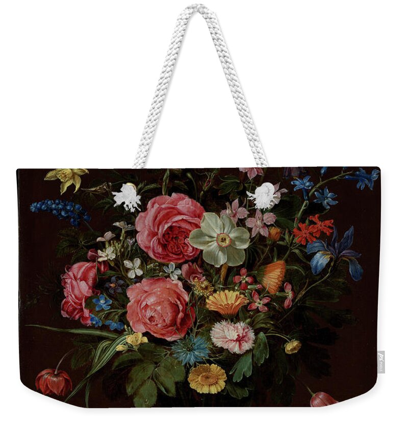 Nature Weekender Tote Bag featuring the painting A Bouquet of Flowers ca. 1612 Clara Peeters by MotionAge Designs