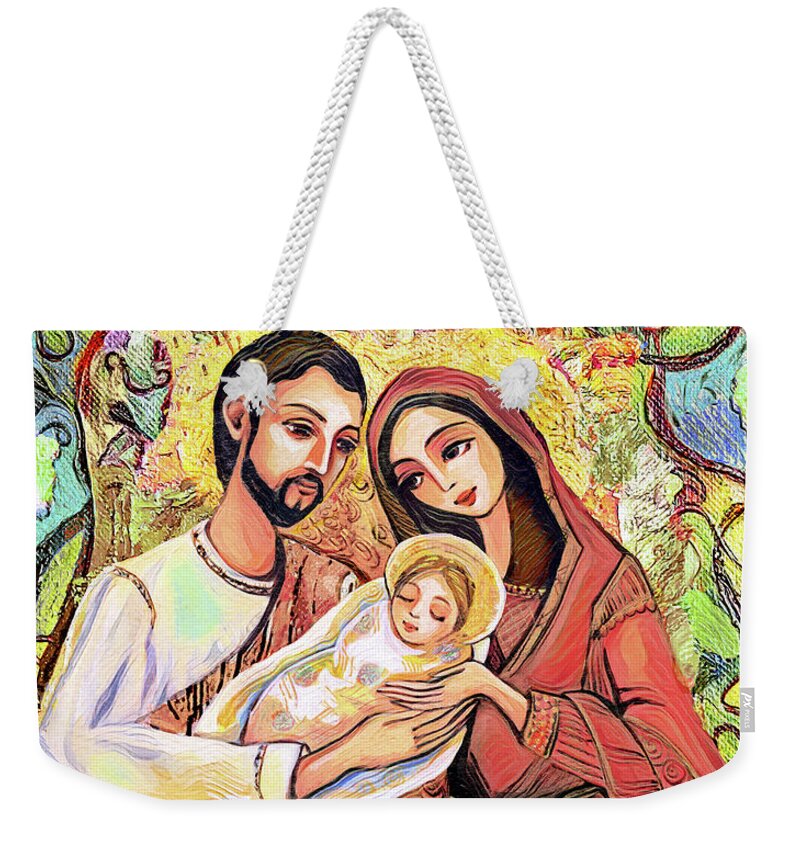 Holy Family Weekender Tote Bag featuring the painting A Child is Born by Eva Campbell