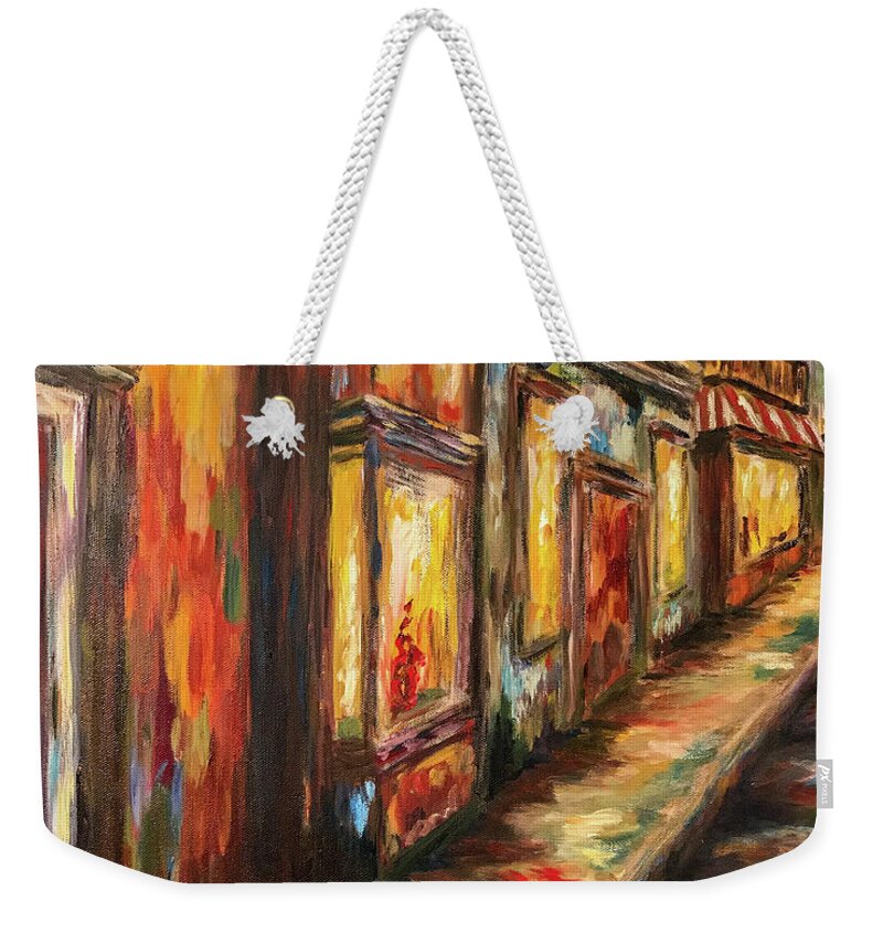 Paintings Weekender Tote Bag featuring the painting A City Street by Sherrell Rodgers