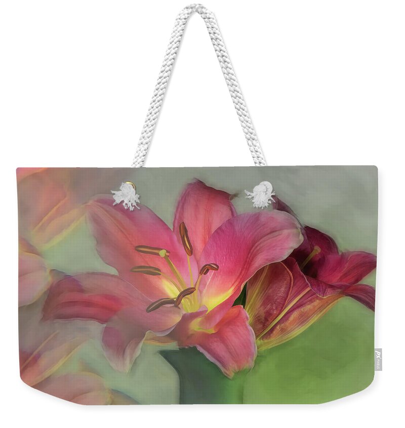 Lilies Weekender Tote Bag featuring the photograph A Curtain Of Star Gaze Lilies by Sylvia Goldkranz