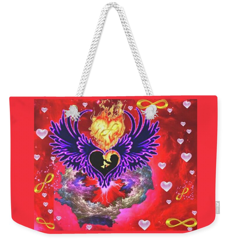 A Fathers Love Poem Weekender Tote Bag featuring the digital art A Fathers Love beyond by Stephen Battel