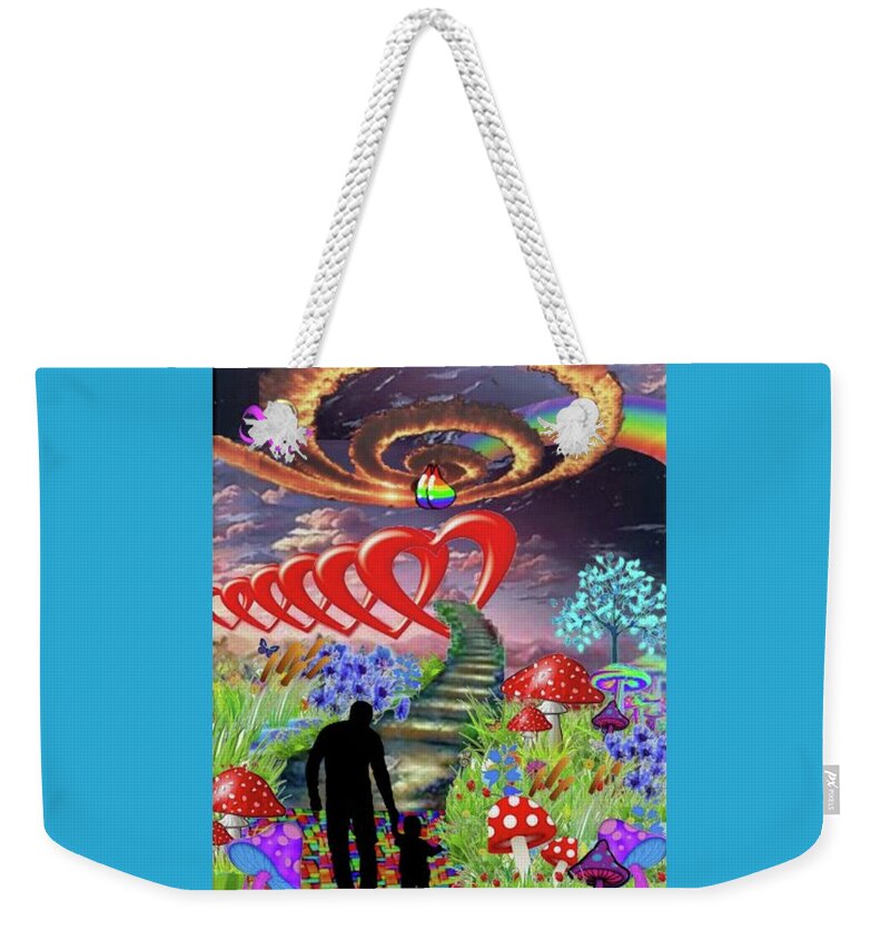 A Fathers Love Poem Weekender Tote Bag featuring the digital art A Fathers Love Boundless Heart by Stephen Battel