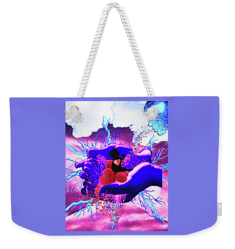 A Fathers Love Poem Weekender Tote Bag featuring the digital art A Fathers Love In Hands by Stephen Battel