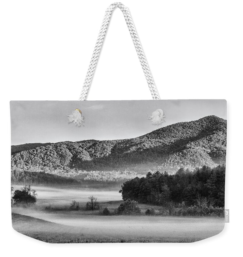 Great Smoky Mountains Weekender Tote Bag featuring the photograph A Foggy Cades Cove Morning by Bob Decker