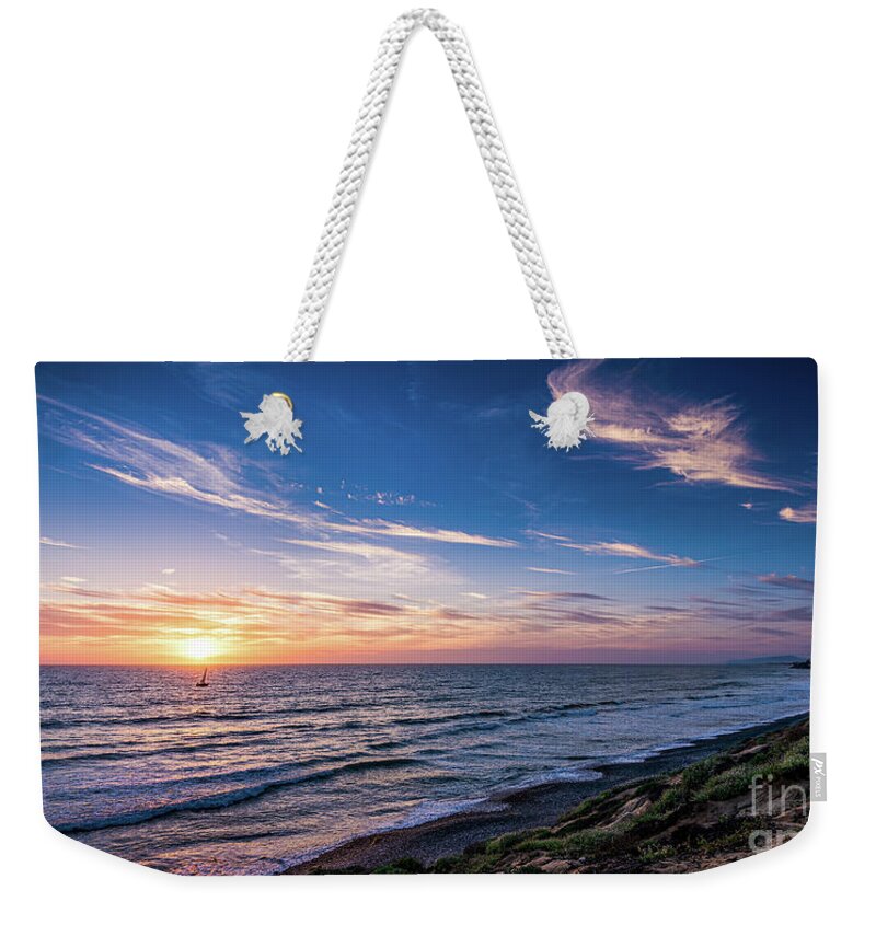 Beach Weekender Tote Bag featuring the photograph A Glorious Sunset at North Ponto, Carlsbad State Beach by David Levin