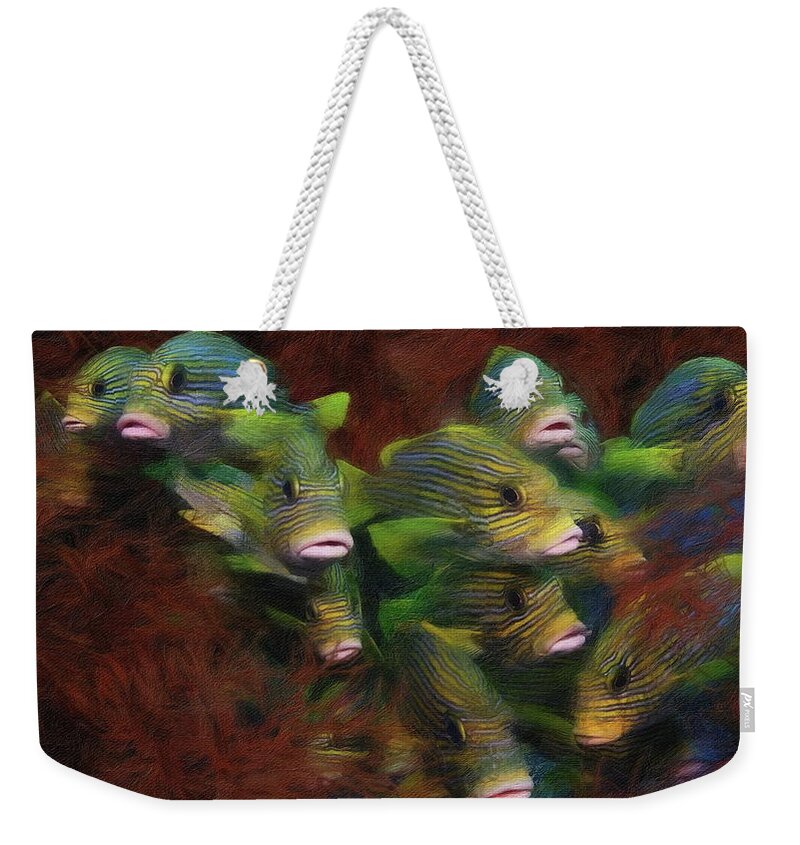 Group Weekender Tote Bag featuring the digital art A Group of Sweetlips by Russ Harris