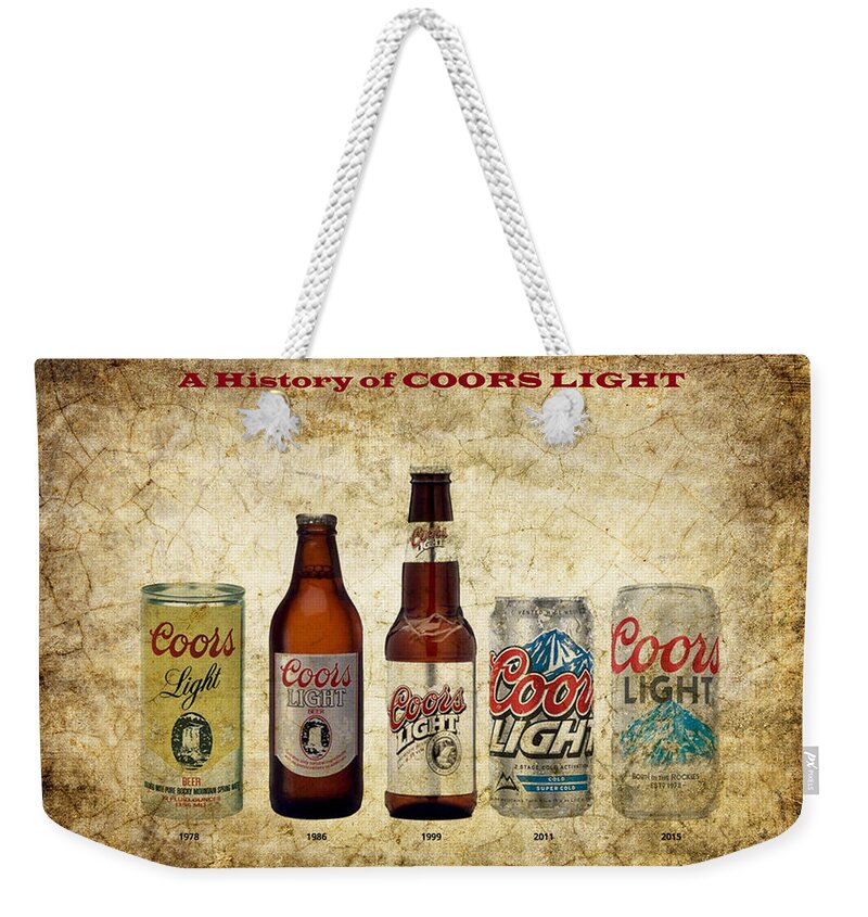 Coors Weekender Tote Bag featuring the digital art A History of COORS Light by Dan Haraga