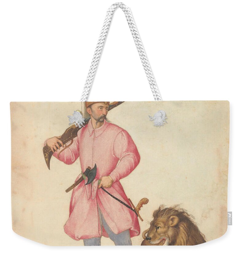 16th Century Painters Weekender Tote Bag featuring the drawing A Janissary of War with a Lion by Jacopo Ligozzi