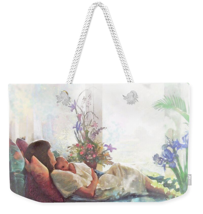 Watercolor Weekender Tote Bag featuring the painting A Mother's Love by Greg Olsen