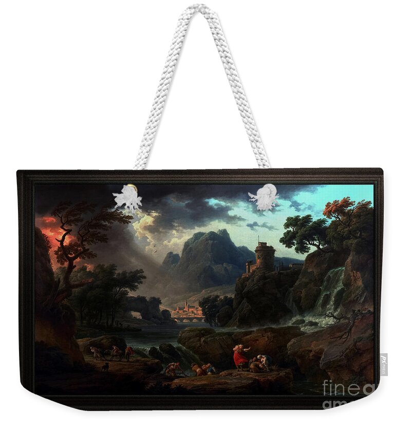 A Mountain Landscape With An Approaching Storm Weekender Tote Bag featuring the painting A Mountain Landscape with an Approaching Storm by Claude Joseph Vernet Classical Fine Art Old Master by Rolando Burbon