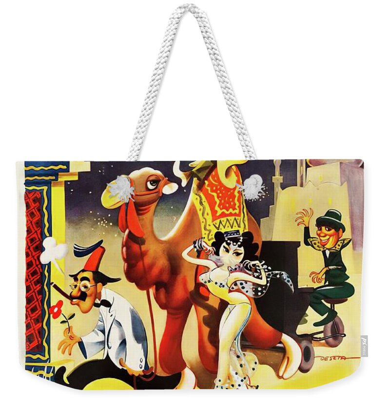 Hirschfeld Weekender Tote Bag featuring the mixed media ''A Night in Casablanca'', 1946 - art by Al Hirschfeld by Movie World Posters