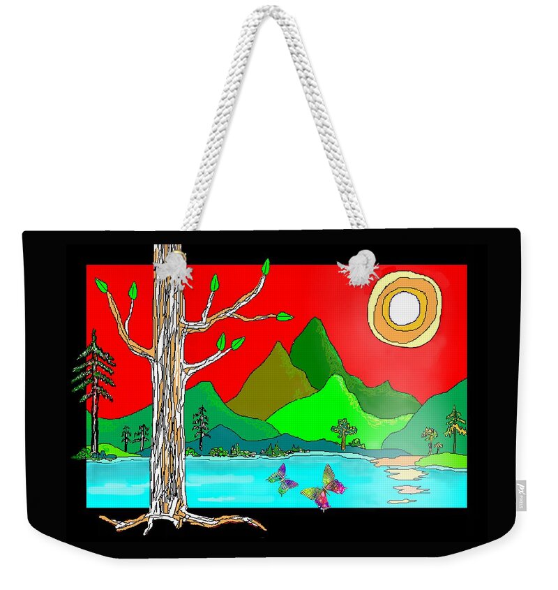 Tree Weekender Tote Bag featuring the mixed media A Peaceful Butterfly World... by Hartmut Jager