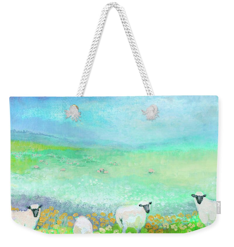 Sheep Weekender Tote Bag featuring the painting A Peaceful Valley by Jennifer Lommers