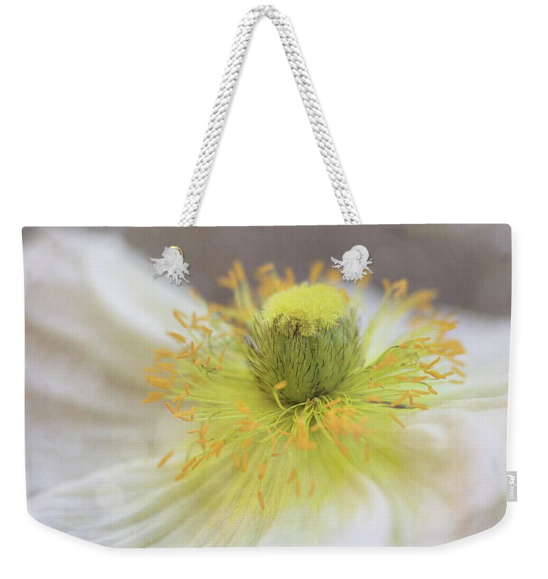 Flower Weekender Tote Bag featuring the photograph A Peek Inside a Poppy by Teresa Wilson
