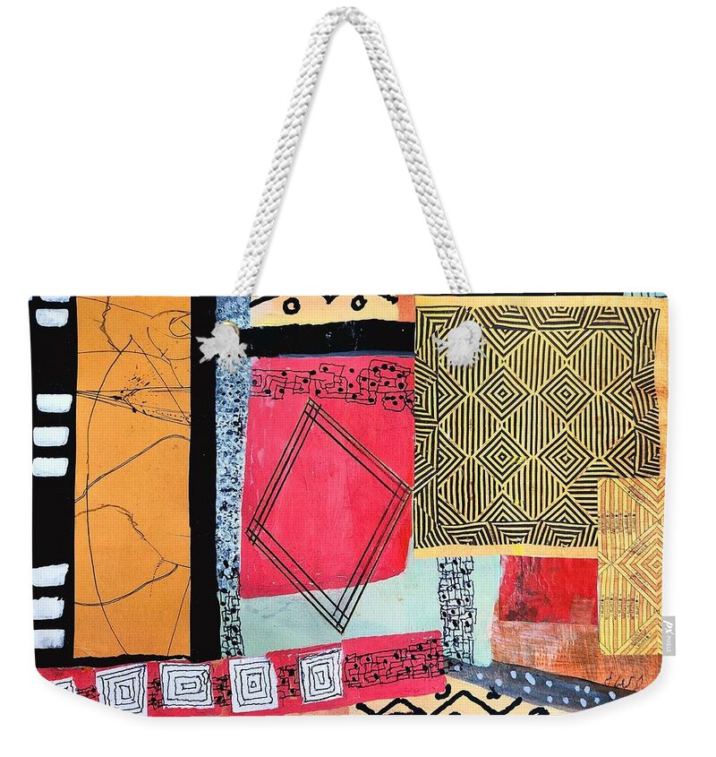 Black Patterns Weekender Tote Bag featuring the mixed media A Rich History by Jim Whalen