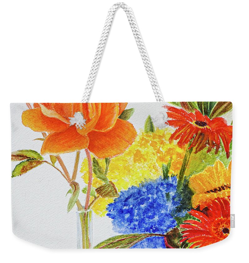 Flowers Weekender Tote Bag featuring the painting A Rose is a Rose by Karen Fleschler