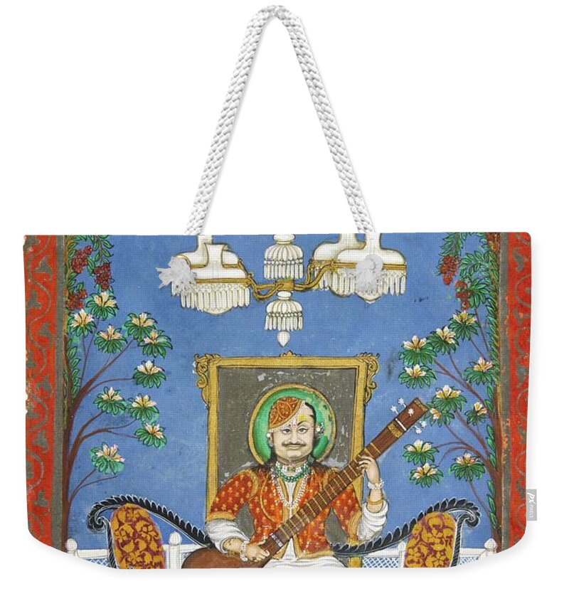 A Seated Musician Weekender Tote Bag featuring the painting A seated musician, India, Rajasthan, Kota, 19th century by Artistic Rifki