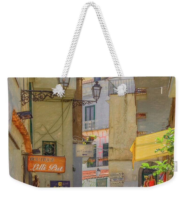 Italy Weekender Tote Bag featuring the photograph A Slice of Life in Amalfi, Painterly by Marcy Wielfaert