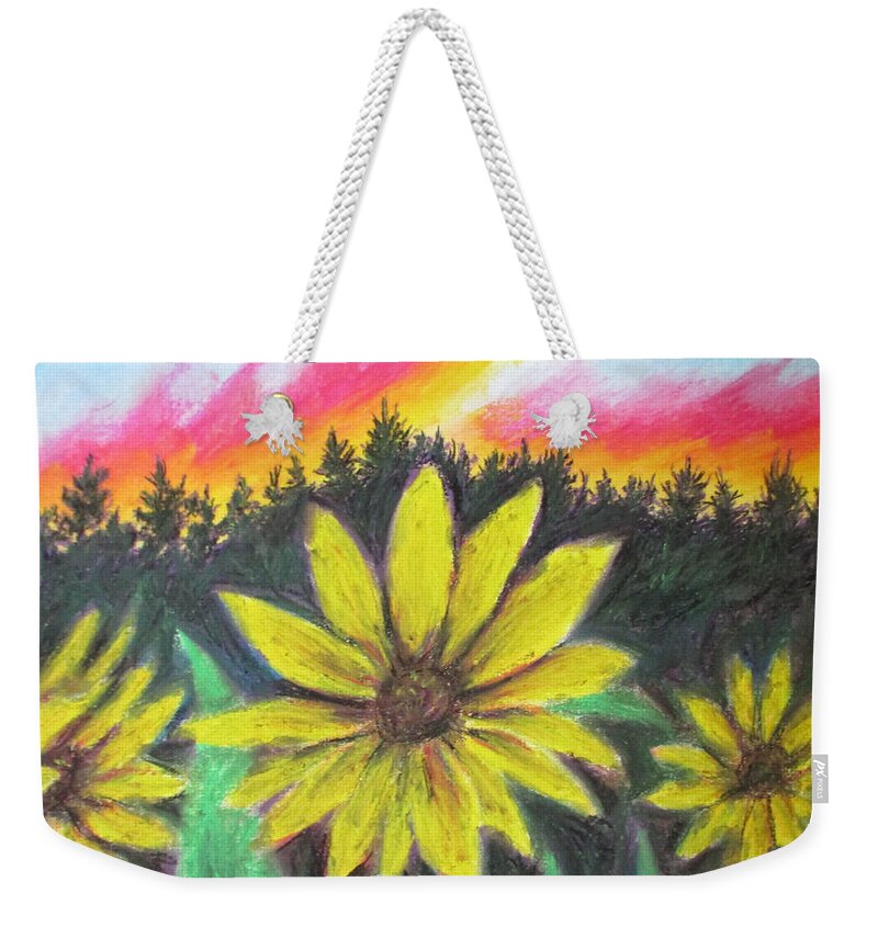 Sunflower Weekender Tote Bag featuring the painting A Sunflower Tiding by Jen Shearer