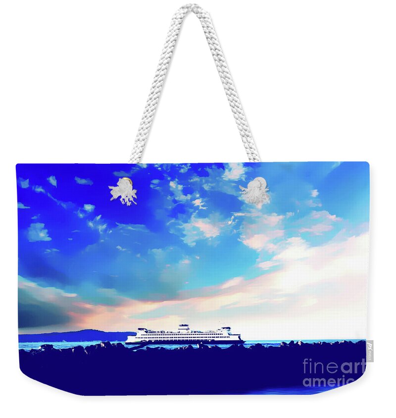 Ferry Weekender Tote Bag featuring the digital art A Sunset Surprise at Edmonds Washington by Eddie Eastwood