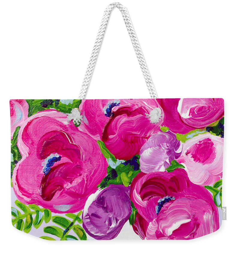 Abstract Floral Weekender Tote Bag featuring the painting A Touch of Violet by Beth Ann Scott