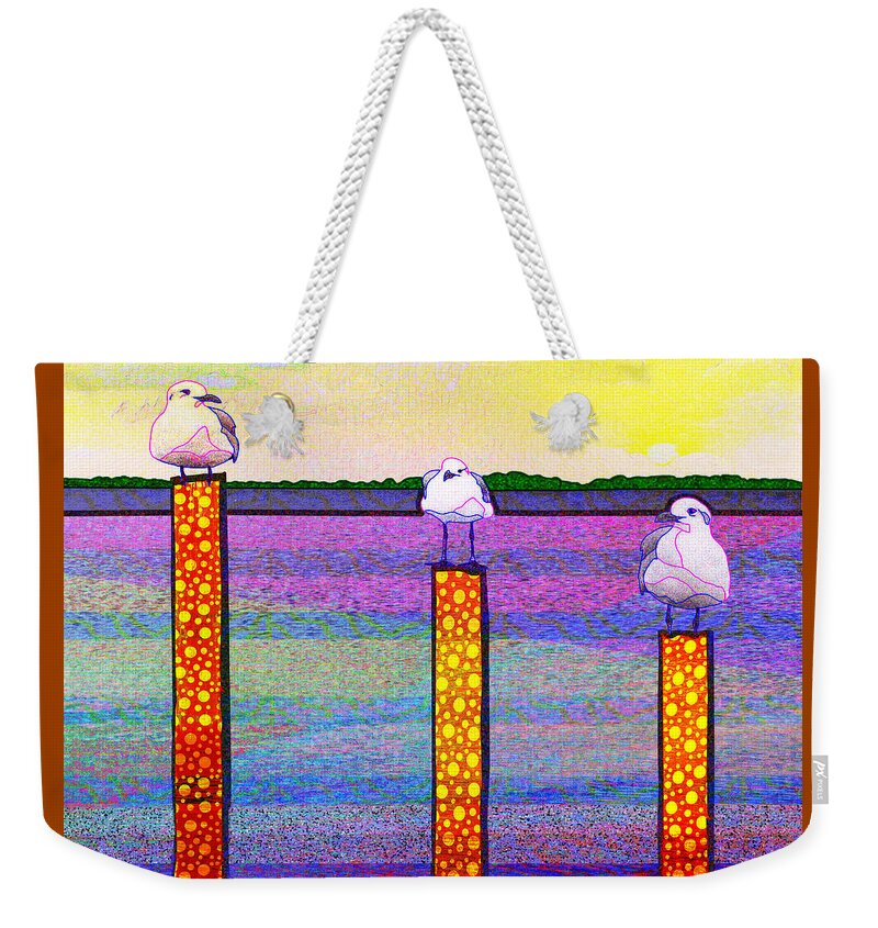 Beach Weekender Tote Bag featuring the digital art A Trio Of Gulls by Rod Whyte
