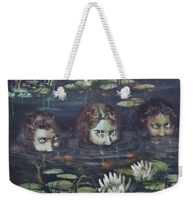  Halloween Weekender Tote Bag featuring the painting A Trio of Witches by Tom Shropshire