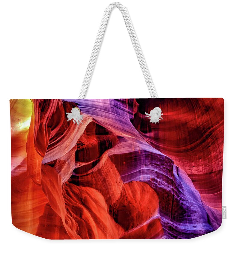 Arizona Photos Weekender Tote Bag featuring the photograph A Vibrant Display Of Nature In Antelope Canyon by Gregory Ballos
