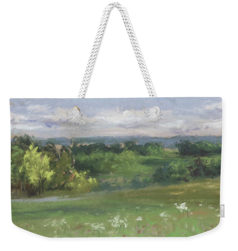 Ohio Landscape Painting Weekender Tote Bag featuring the painting A view of Ashland Country From the Hill at Byers Woods by Terri Meyer