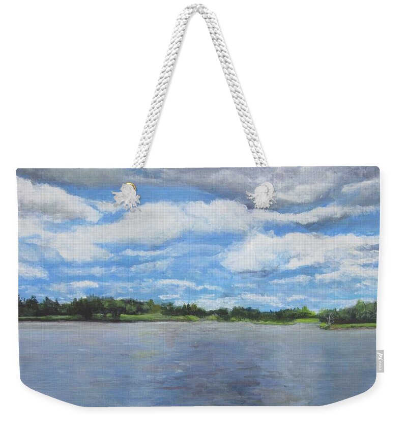 Painting Weekender Tote Bag featuring the painting A View on the Maurice River by Paula Pagliughi